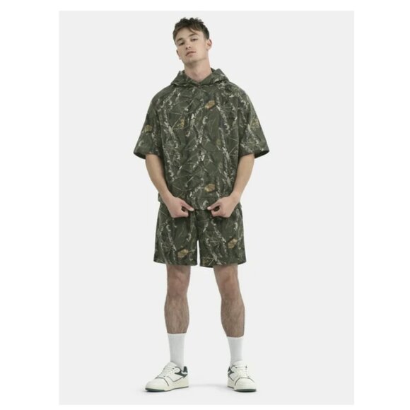 No Boundaries French Terry Pullover Hoodie with Short Sleeves, CAMO, XL - Picture 1 of 3